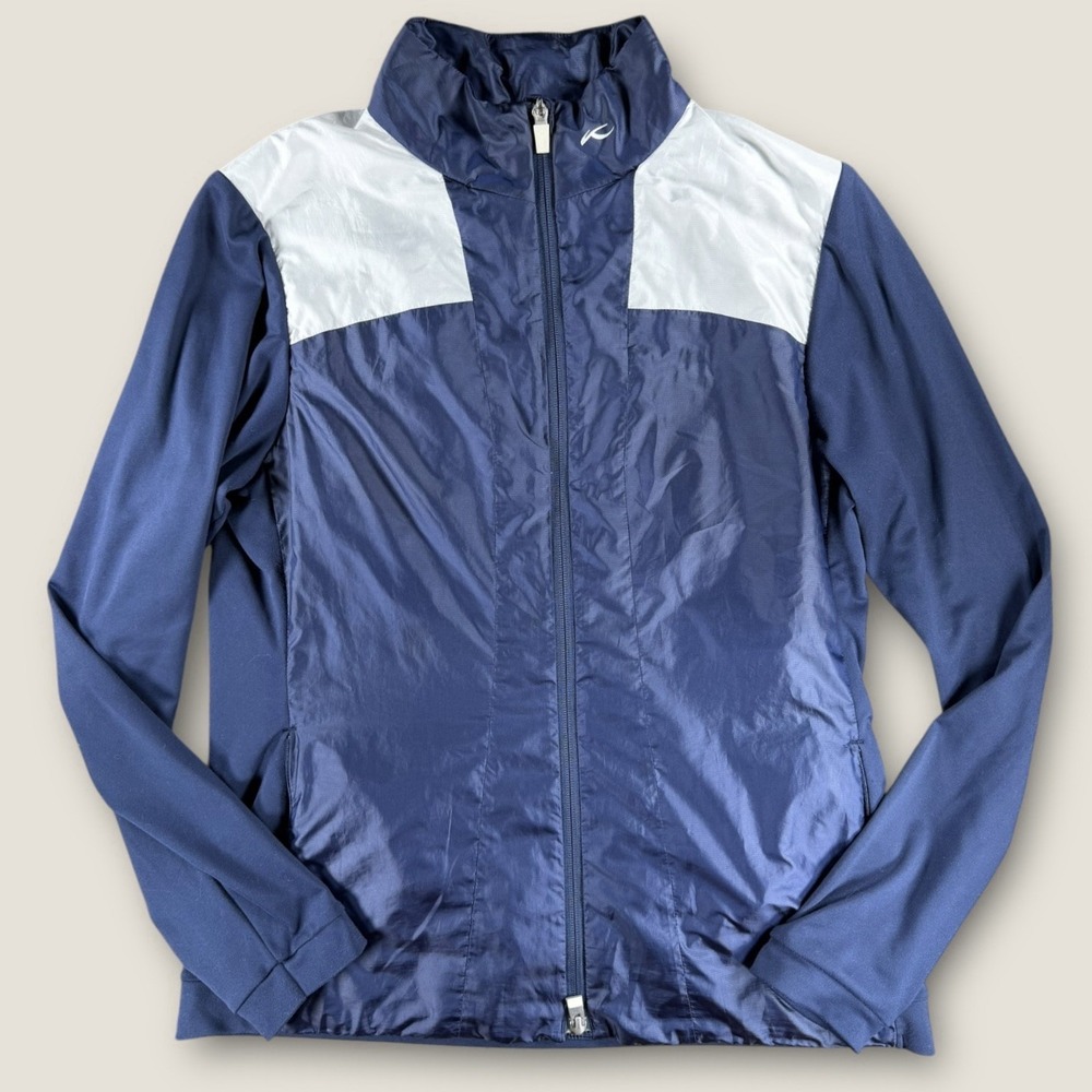 Kjus Retention Jacket Womens 40 L Blue White Full‎ Zip Insulated Golf Ski Coat